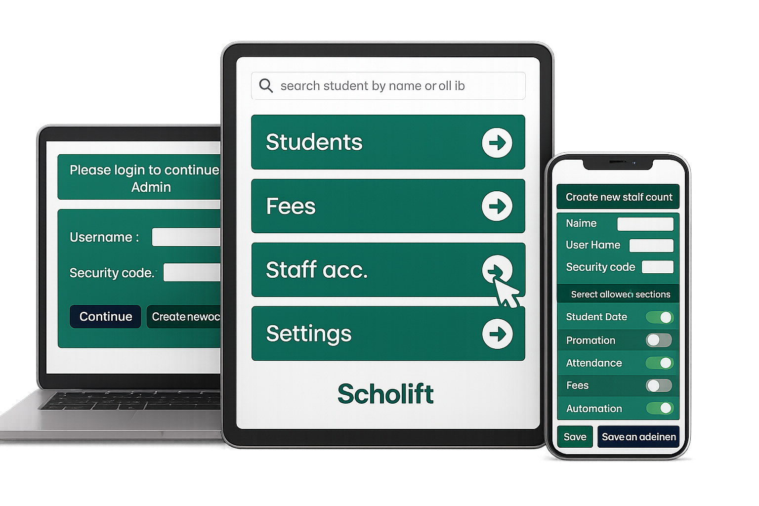 Full-width showcase of the Scholift software's clean user interface